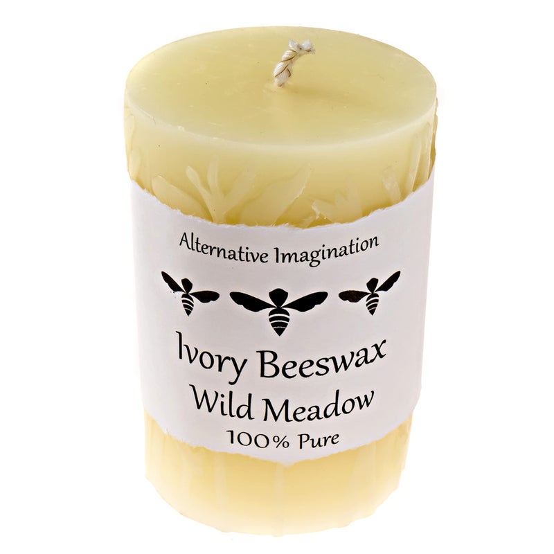 Alternative Imagination Wild Meadow Beeswax Candles - 3x4 Beeswax Pillar Candles, Naturally Whitened & Additive Free - 40 Hours - Smokeless, Dripless, Unscented - for Home Decor, Gifts - 1 Pack - Alternative Imagination - Image 3